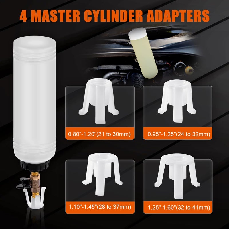 JIFETOR Pneumatic Vacuum Brake and Clutch Fluid Bleeder Tool Kit, Car Truck Motorcycle Brake Oil Change Set with Extractor and Refill Bottle, 4 Master Cylinder Adapters, 2 Air Quick Plugs - Image 4